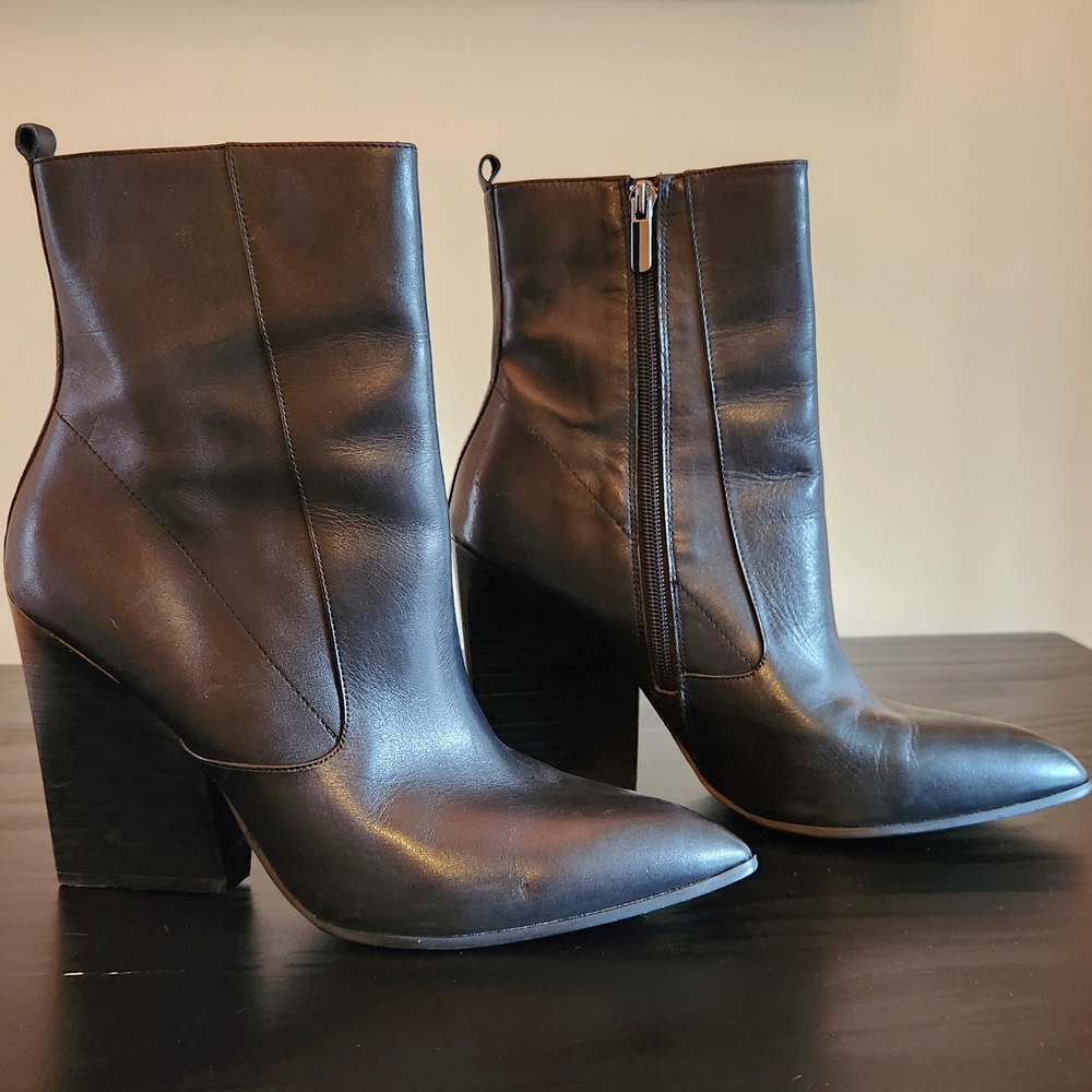 Sleek Black Leather Ankle Booties